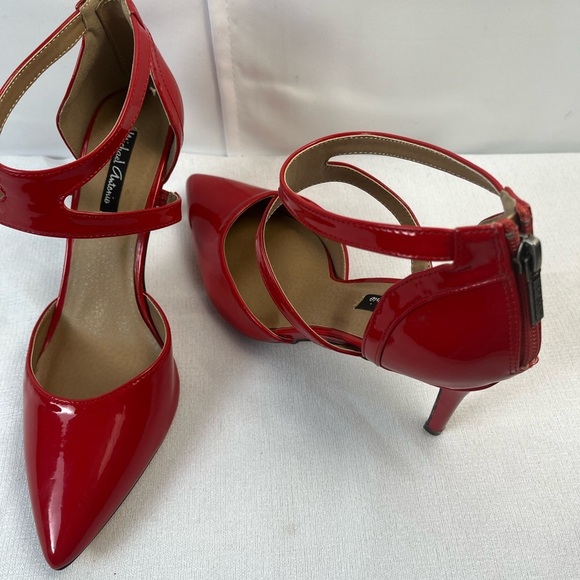 Michael Antonio Womens Red Heels Pointed Toe Patent Leather Sandals Zip Back 8 - Picture 1 of 10